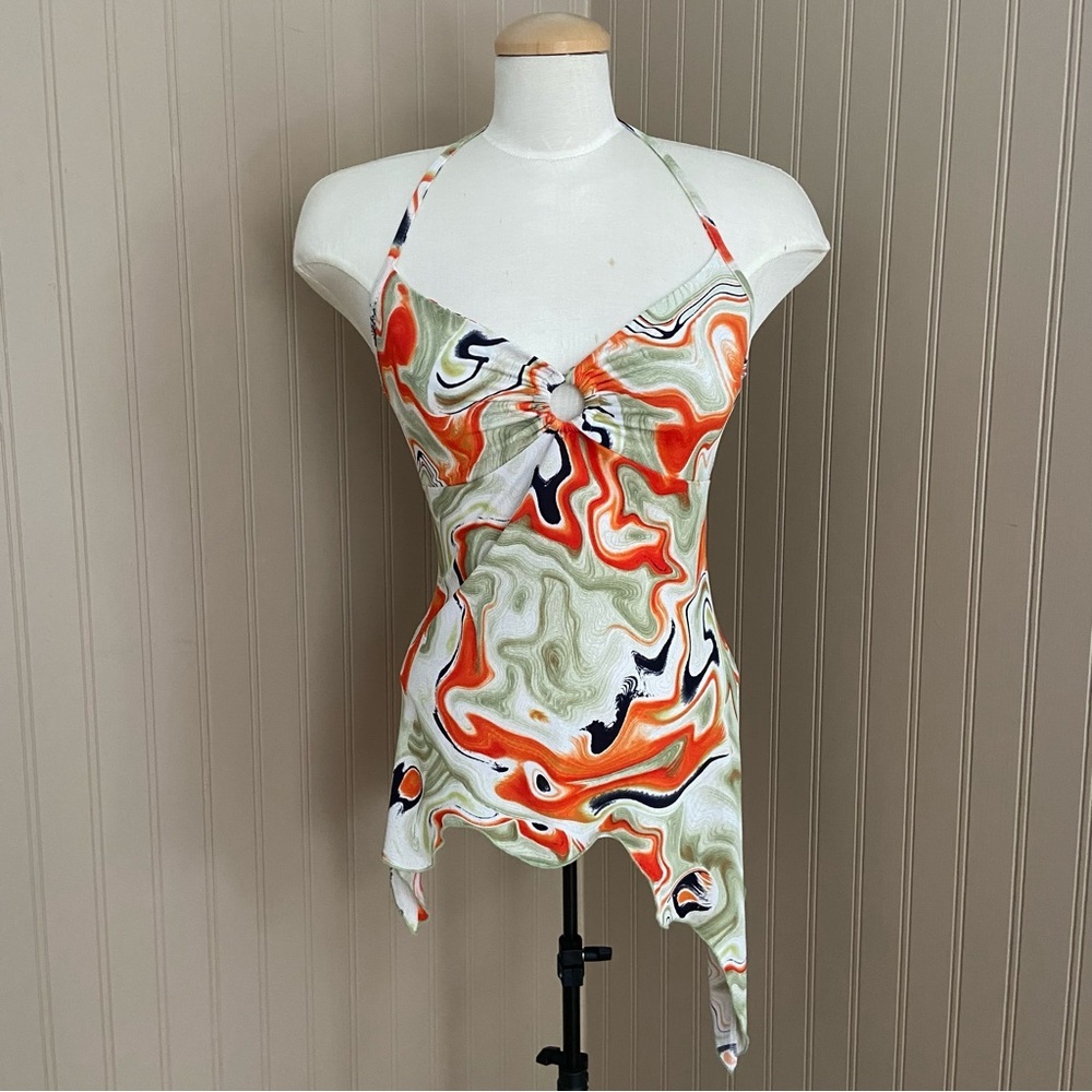 Polaris Y2K Retro Marbled Keyhole Strappy Tank Top Women’s Size Medium